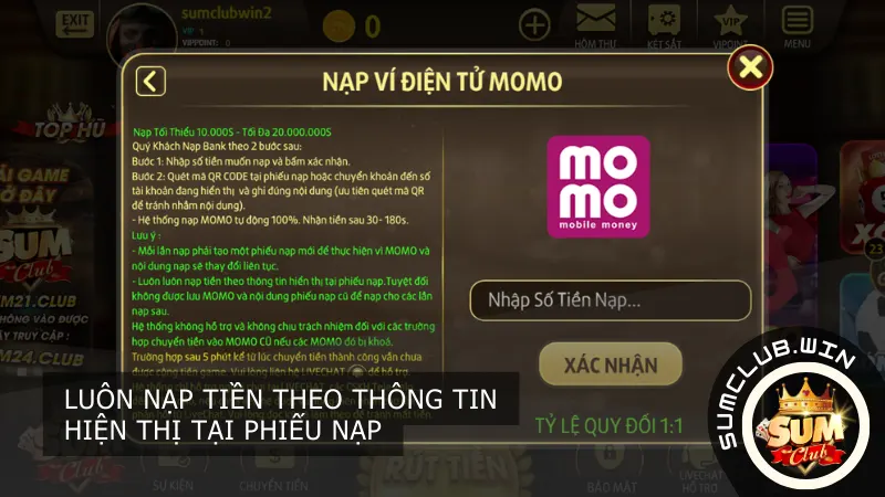 Luôn nạp tiền theo thông tin hiện thị tại phiếu nạp
